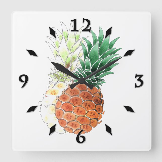 Pineapple, watercolor . large clock (Front)