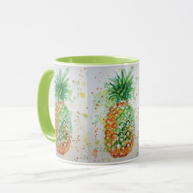 Pineapple Watercolor Painting Mug Green (Front Left)