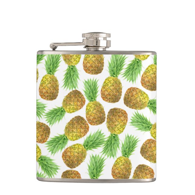 Pineapple watercolor pattern hip flask (Front)