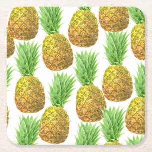 Pineapple watercolor pattern square paper coaster