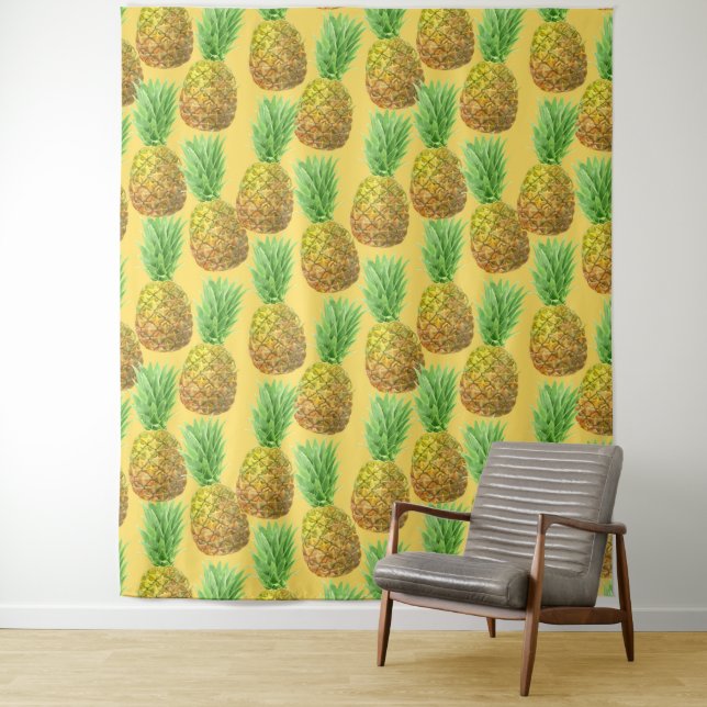 Pineapple watercolor pattern tapestry (In Situ)