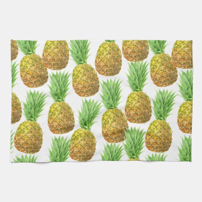Pineapple watercolor pattern tea towel (Horizontal)