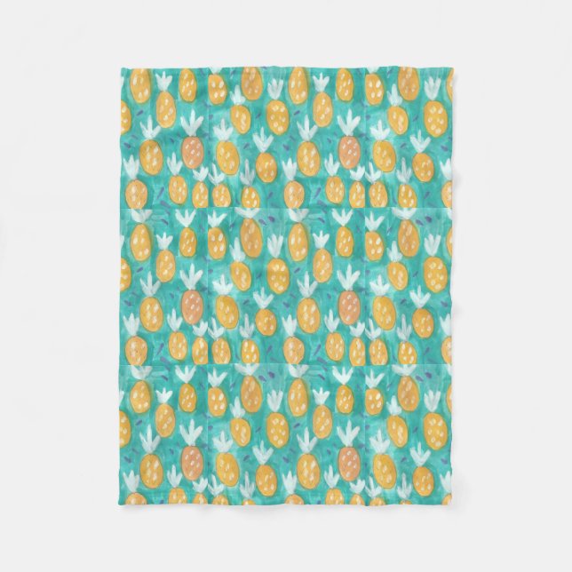 Pineapple Watercolor Print Fleece Blanket (Front)
