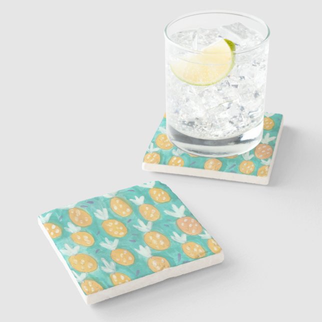 Pineapple Watercolor Print Stone Coaster (Side)