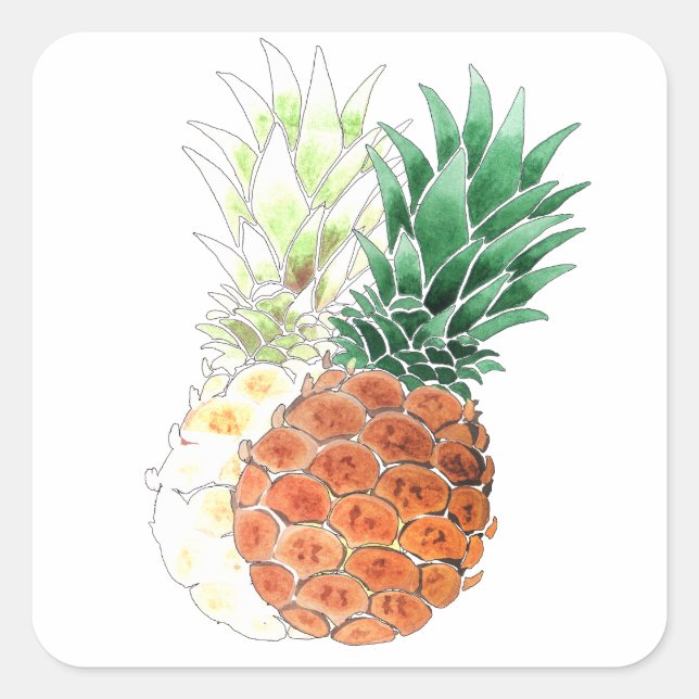 Pineapple, watercolor . square sticker (Front)