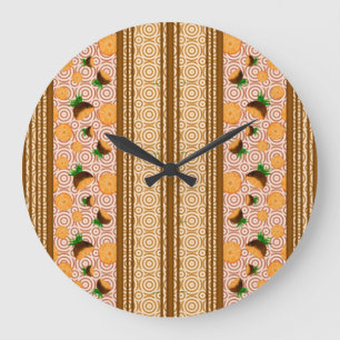 Pineapple Watercolor Stripes and Circles Large Clock