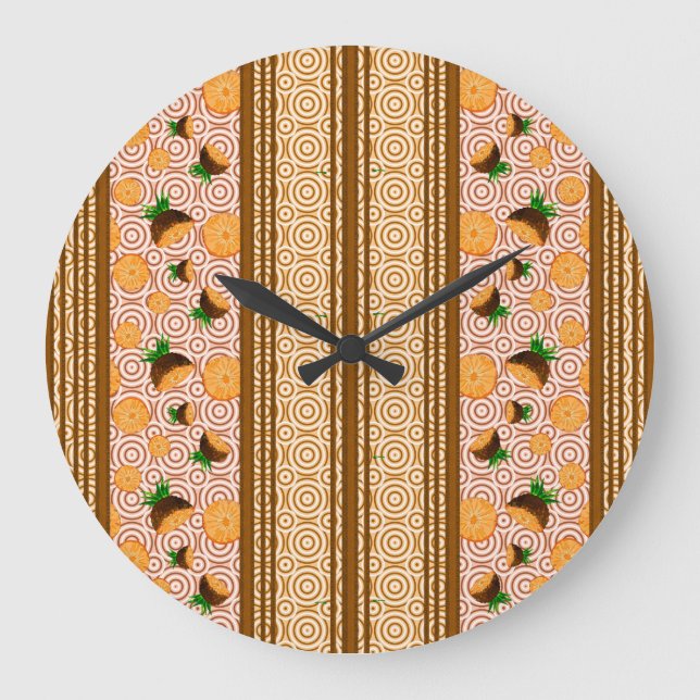 Pineapple Watercolor Stripes and Circles Large Clock (Front)