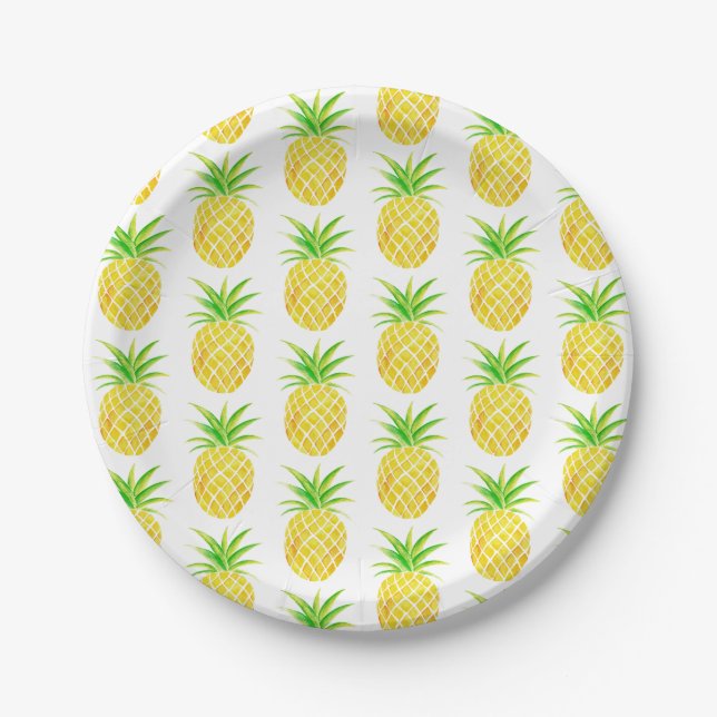 Pineapple Watercolor Tropical Paper Plate (Front)