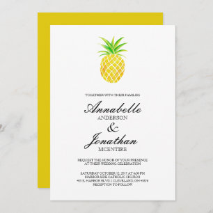Pineapple Watercolor Tropical Wedding Invitation