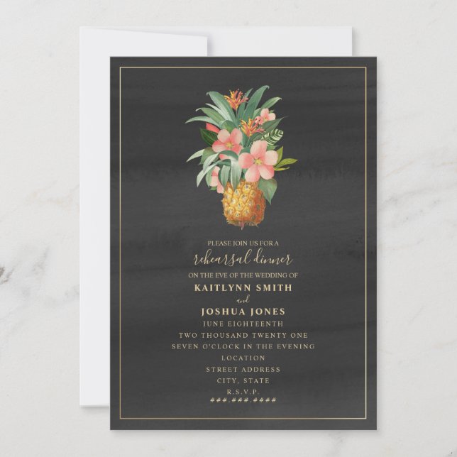 Pineapple Watercolor Wedding Rehearsal Dinner Invitation (Front)