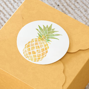 Pineapple Watercolor Yellow and Green Stencil Classic Round Sticker