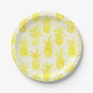 Pineapple watercolour yellow pattern paper plate