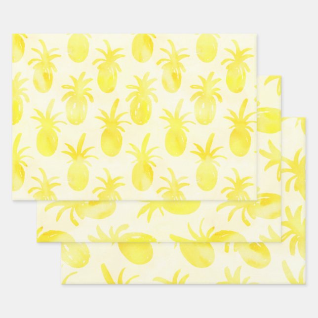 Pineapple watercolour yellow  wrapping paper sheet (Set)