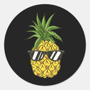 pineapple wearing headphones classic round sticker
