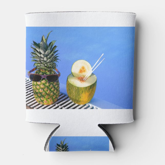 Pineapple wearing sunglasses and melon at pool can cooler (Front)