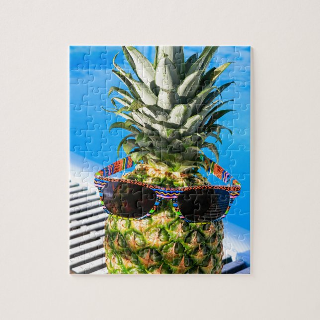 Pineapple wearing sunglasses at swimming pool jigsaw puzzle (Vertical)