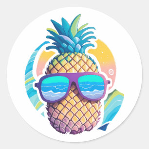 Pineapple Wearing Sunglasses Classic Round Sticker