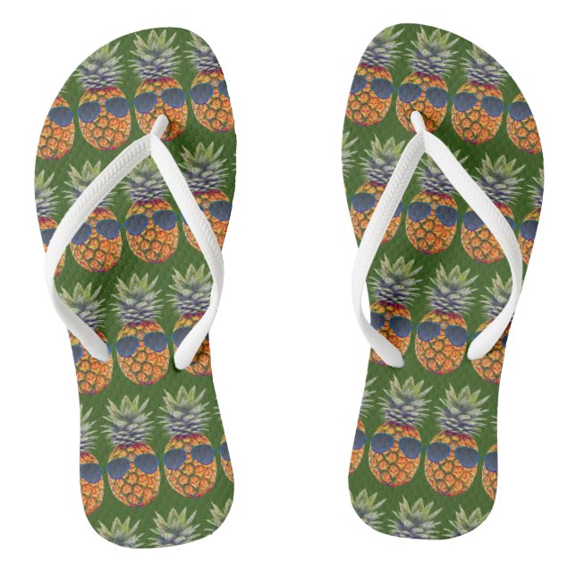 Pineapple Wearing Sunglasses Pattern Foodies, ZSSG Thongs (Footbed)