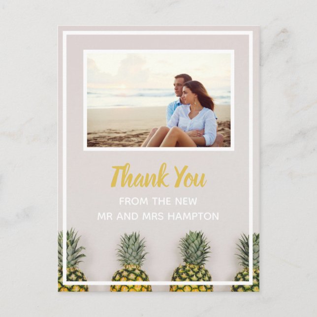Pineapple Wedding Thank You Photo Tropical Announcement Postcard