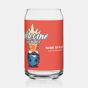 Pineapple Welcome custom text & colour Can Glass