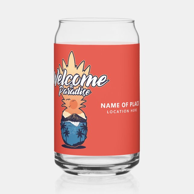 Pineapple Welcome custom text & colour Can Glass (Front)