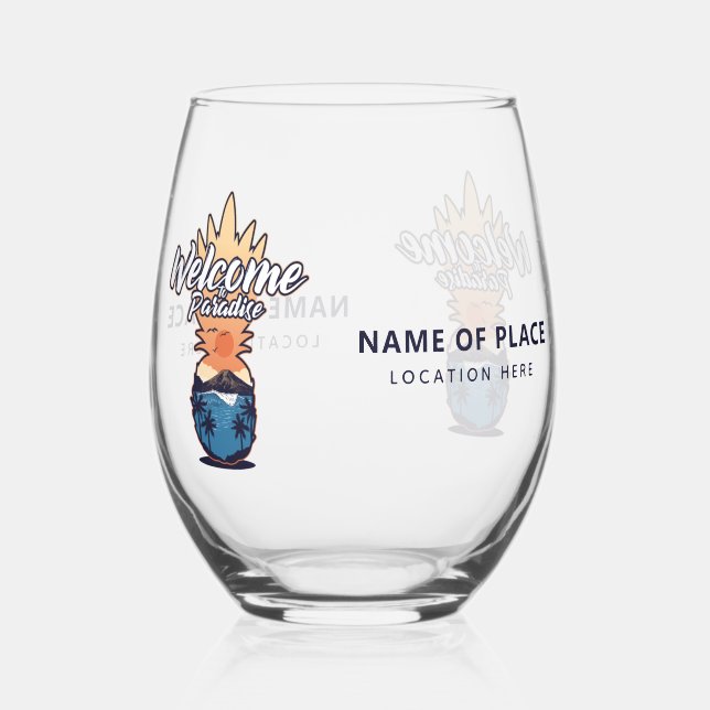 Pineapple Welcome custom text Stemless Wine Glass (Front)