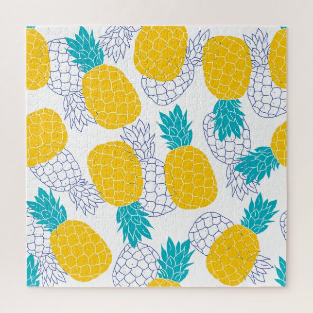 Pineapple white background, seamless pattern. jigsaw puzzle (Vertical)