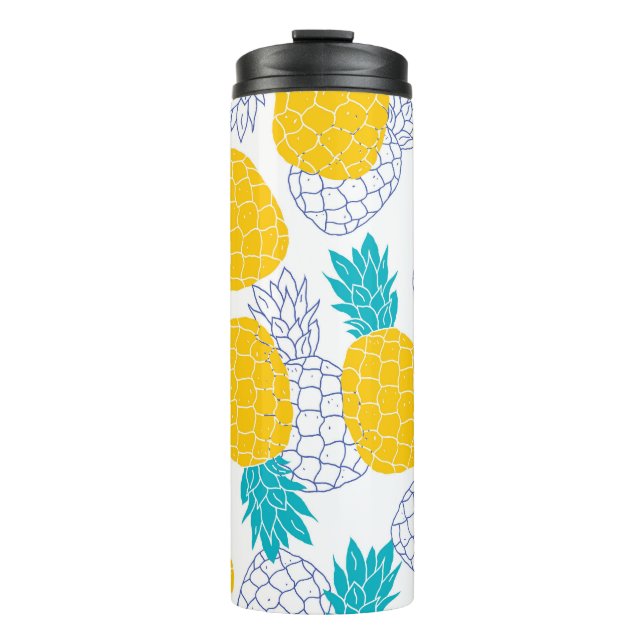 Pineapple white background, seamless pattern. thermal tumbler (Front)