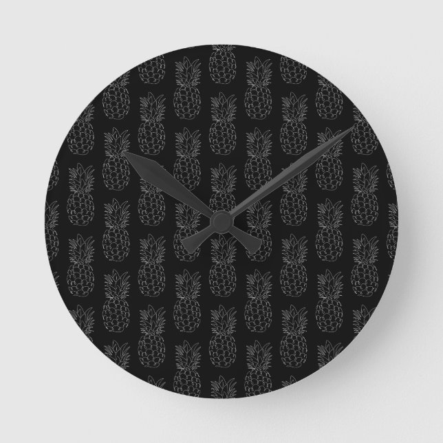 Pineapple White Contour Tropical Fruit Lovers Round Clock (Front)