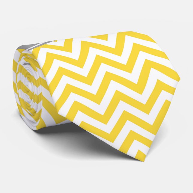Pineapple White LG Chevron Dk Grey Name Monogram Tie (Rolled)
