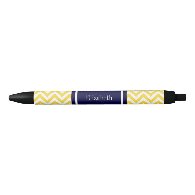 Pineapple White LG Chevron Navy Blue Name Monogram Black Ink Pen (Front)