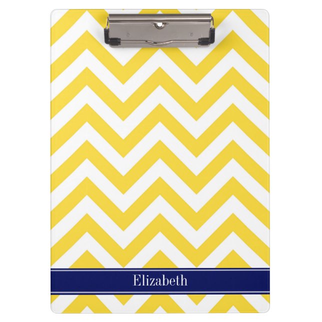 Pineapple White LG Chevron Navy Blue Name Monogram Clipboard (Front)