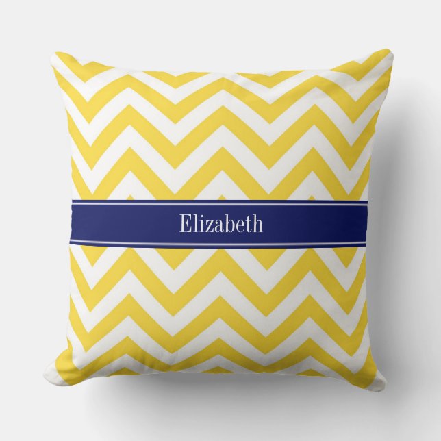 Pineapple White LG Chevron Navy Blue Name Monogram Cushion (Front)