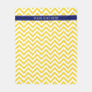 Pineapple White LG Chevron Navy Blue Name Monogram Fleece Blanket