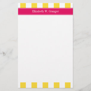 Pineapple White XL Stripes,Raspberry Name Monogram Stationery