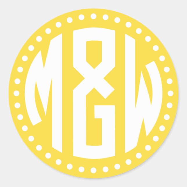 Pineapple Wht 3 Initial Circle Monogram Dot DIY BG Classic Round Sticker (Front)