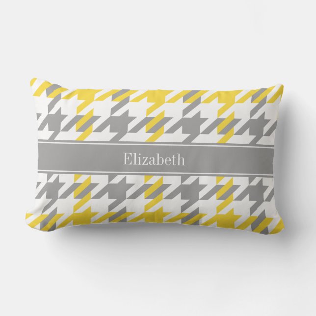 Pineapple Wht Dk Grey Houndstooth Name Monogram Lumbar Cushion (Front)