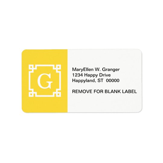 Pineapple Wht Greek Key Frame #2 Initial Monogram Address Label
