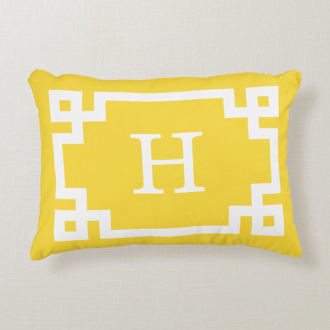 Pineapple Wht Greek Key Frame #2 Initial Monogram Decorative Cushion (Front)