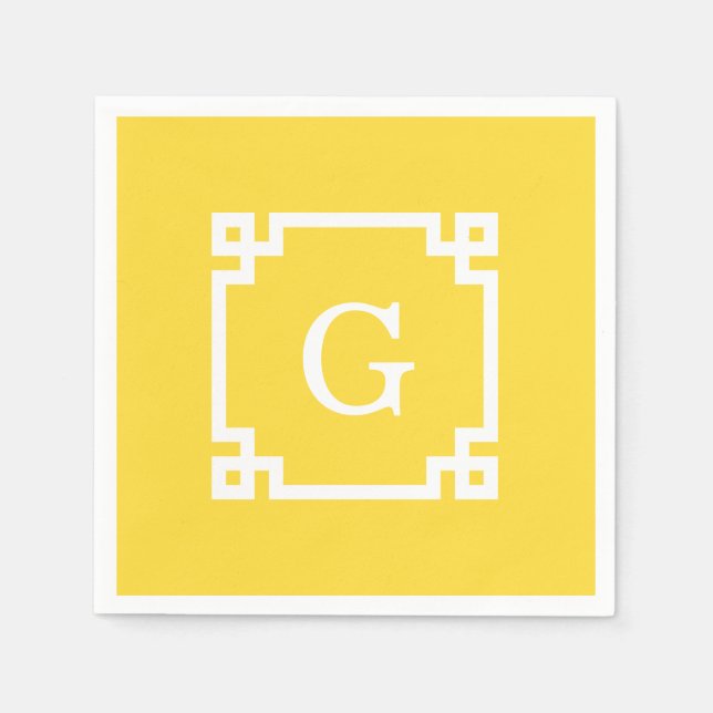 Pineapple Wht Greek Key Frame #2 Initial Monogram Napkin (Front)