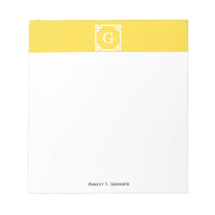 Pineapple Wht Greek Key Frame #2 Initial Monogram Notepad