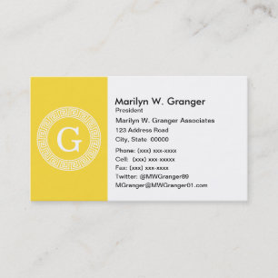 Pineapple Wht Greek Key Rnd Frame Initial Monogram Business Card