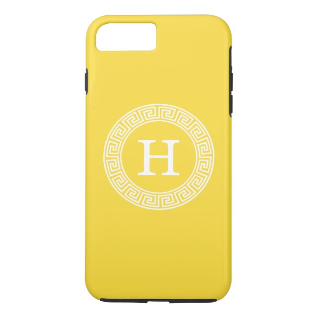 Pineapple Wht Greek Key Rnd Frame Initial Monogram Case-Mate iPhone Case (Back)