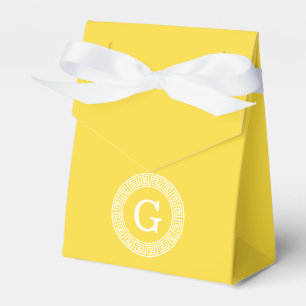 Pineapple Wht Greek Key Rnd Frame Initial Monogram Favour Box