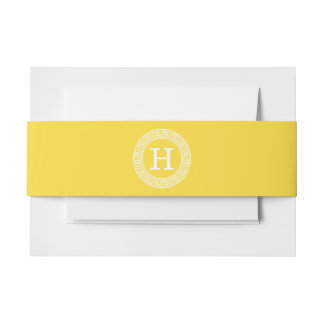 Pineapple Wht Greek Key Rnd Frame Initial Monogram Invitation Belly Band