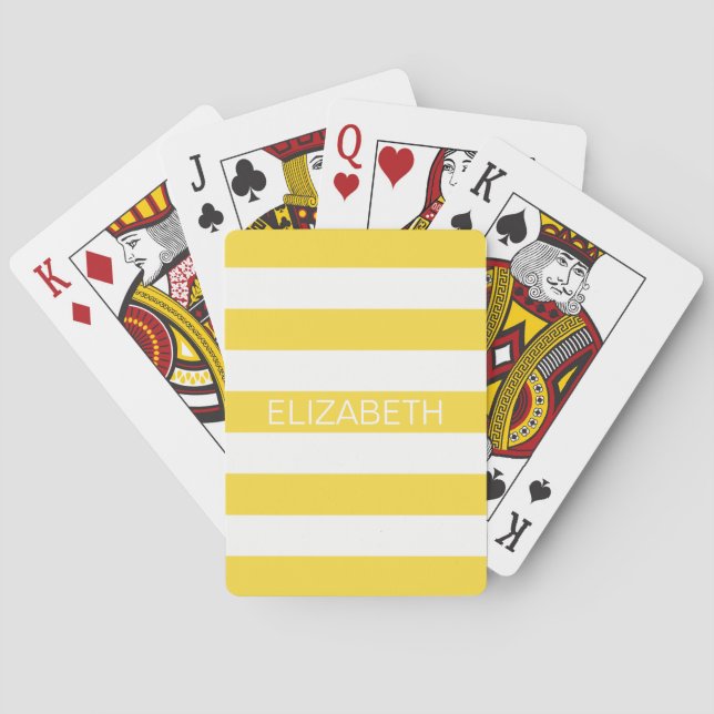 Pineapple Wht Horiz Preppy Stripe Name Monogram Playing Cards (Back)