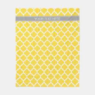 Pineapple Wht Moroccan #5 Dk Grey Name Monogram Fleece Blanket