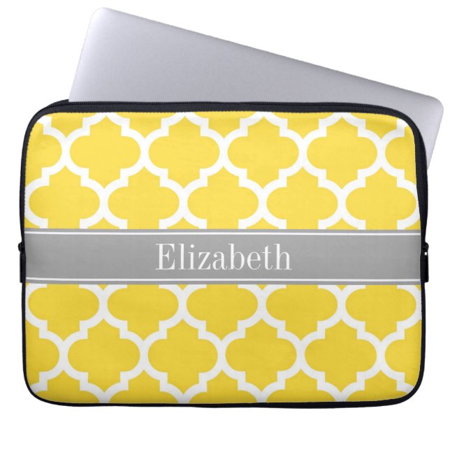 Pineapple Wht Moroccan #5 Dk Grey Name Monogram Laptop Sleeve (Front)