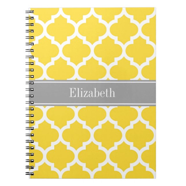 Pineapple Wht Moroccan #5 Dk Grey Name Monogram Notebook (Front)