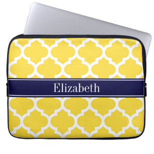 Pineapple Wht Moroccan #5 Navy Blue Name Monogram Laptop Sleeve